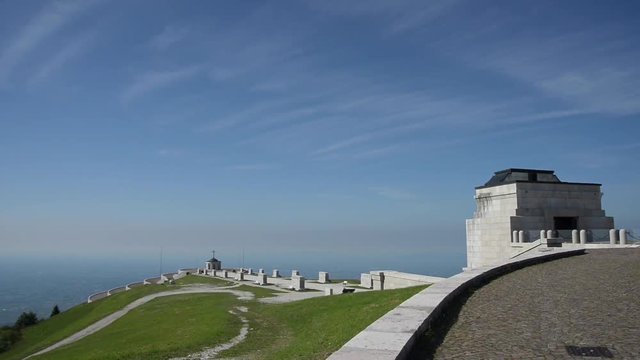 Military memorial monument on the summit of Monte Grappa in memory of soldiers died during World War I. Monte Grappa, Italy