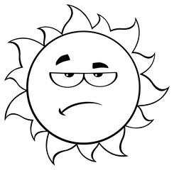 Black And White Grumpy Sun Cartoon Mascot Character