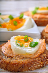 Sandwiches with salmon paste and egg
