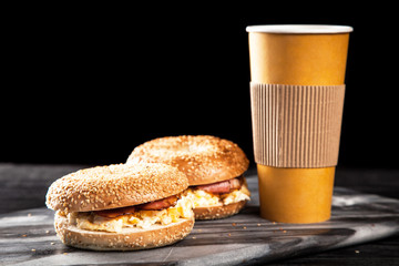 Bagel with bacon and egg