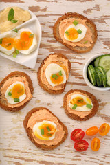 Sandwiches with salmon paste and egg