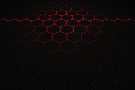 black hexagon and red neon light