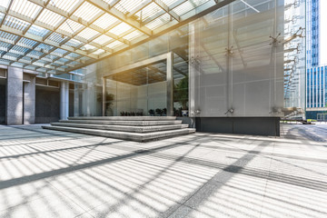 empty pavement and modern building in city