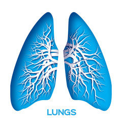 Lungs origami. Blue Paper cut  Human Lungs anatomy with bronchial tree. Applique Vector design illustration.