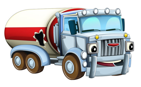 Cartoon happy damaged truck - isolated - illustration for children 