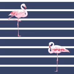 Keuken foto achterwand Flamingo Roze flamingo naadloos patroon met strepen