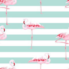 Pink flamingo seamless pattern with stripes