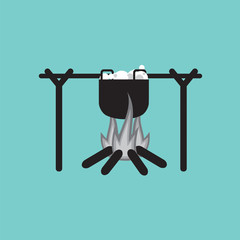 Cooking On Campfire Vector Illustration.