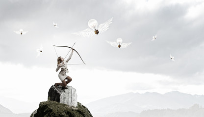 Woman aiming her goal   . Mixed media