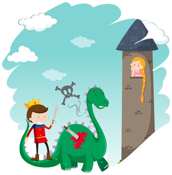 Scene from fairytales with prince and drogon