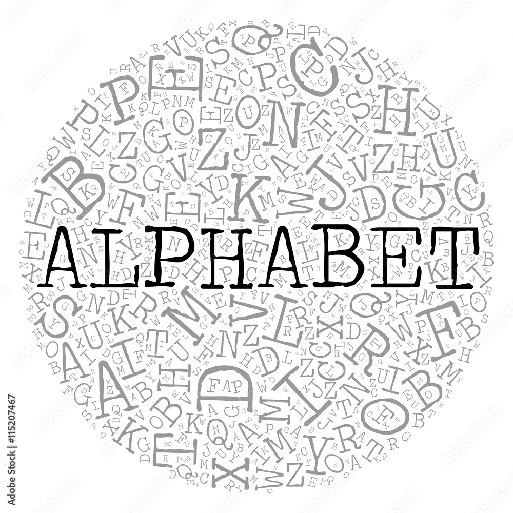 Fototapete alphabet circle theme with letter pattern on the background. grey vector letters with highlighted wo