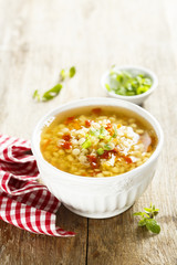 Lentil soup with vegetables and pasta