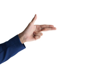 Businessman sleeves doing Bang or Boom gun gesture