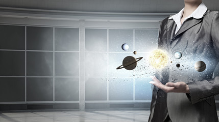 Solar sytem and planets of universe . Mixed media