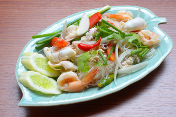 seafood with vermicelli spicy salad, Thai Food
