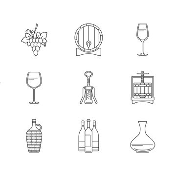 Winemaking icons set on white background.