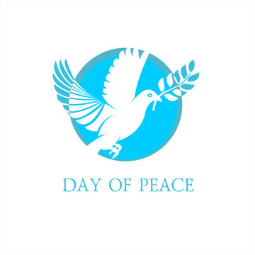 International day of peace. The dove of peace. Logo of a white dove and an olive branch