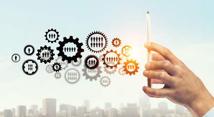 Fototapeta premium Social media and cloud computing . Mixed media