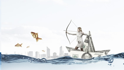 Woman aiming her goal   . Mixed media