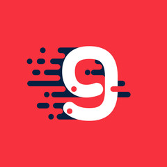 Number nine logo with fast speed lines.