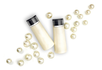 Two blank pearl cosmetic bottles