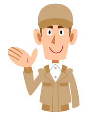 Obraz premium 案内する作業着の男性 