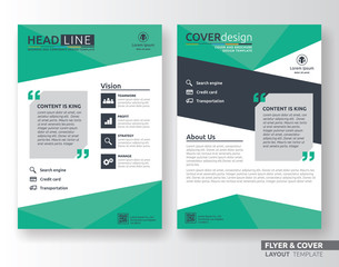 Multipurpose corporate business flyer layout design. Suitable for flyer, brochure, book cover and annual report. green and white color in A4 size template background with bleeds. Vector illustration