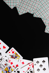 playing cards inverted. Background playing cards. Frame with playing cards and black background