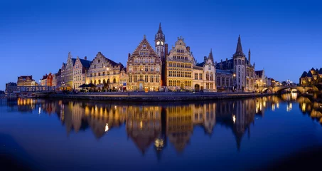 Raamstickers Panorama of old town Ghent © tsomchat