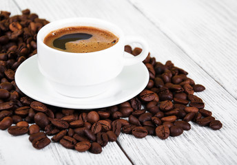 coffee cup and beans