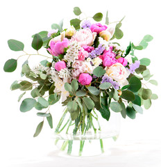 bright summer bouquet of peonies isolate on white