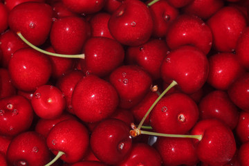 Cherry in water with air bubbles