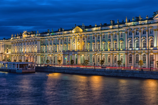 Winter Palace in Saint Petersburg in night , Russia