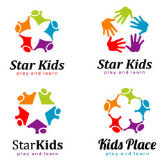 Children icons set. Vector illustration. Star kids. Kids place