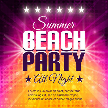 Summer Beach Party Flyer. Disco party background in pink and yellow colors. Place for text.