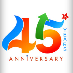 Template logo 45th anniversary vector illustrator.celebration logo color number design, anniversary with ribbon