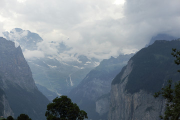 Deep gorge of Weisse Lutschine river valley in Alps