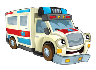 Cartoon ambulance - caricature - isolated - illustration for the children