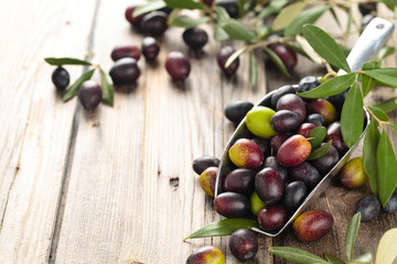 Fresh olives in scoop.