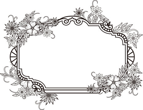 Hand drawn magic flowers frame for adult anti stress Coloring Page with high details isolated on white background, illustration in zentangle style. Vector monochrome sketch. Nature collection.