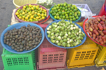 fresh fruit and vegetables at takua pa market Thailand