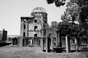 Ruins of the grand Hiroshima dome as a symbol and memorial of Hiroshima's atomic disaster during...