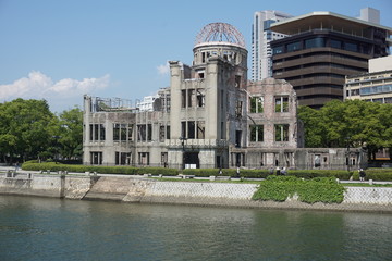 Fototapeta na wymiar Ruins of the grand Hiroshima dome as a symbol and memorial of Hiroshima's atomic disaster during the second World War, in the Hiroshima Peace Memorial Park,Japan.