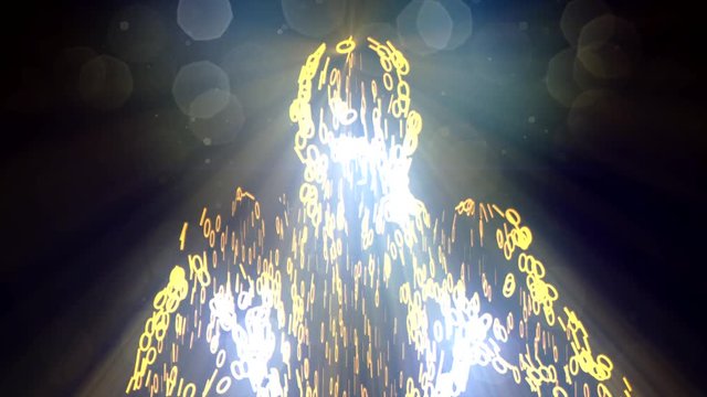 Binary man with orb glowing computer internet web net data 0 1 4K

