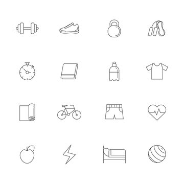 Fitness and sport icon vector set. Clean and simple outline design.