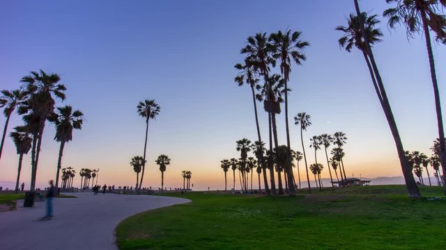 sunset los angeles venice beach bay panorama 4k time lapse california usa
