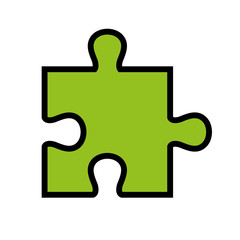 Green puzzle piece isolated flat icon, vector illustration graphic.
