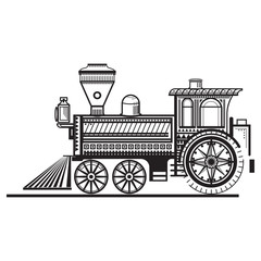 retro steam locomotive, old steam train, vector illustration, boho