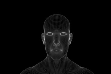 Male Human 3D Wireframe Hologram in Motion. Nice 3D Rendering
