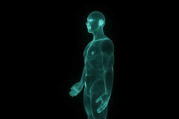 Male Human 3D Wireframe Hologram in Motion. Nice 3D Rendering
